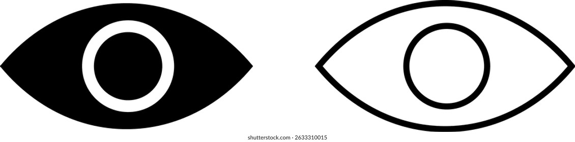ícone de olho definido. Ícones de Exibição e de Olho. Consulte símbolo. Símbolo de visão. Mostrar senha. Exame de imagem da retina de sinais oculares
