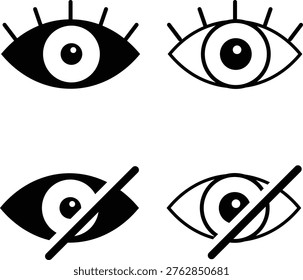 eye icon set. View and unview icons. visible invisible concept. See and unsee symbol. Show password. hidden password
