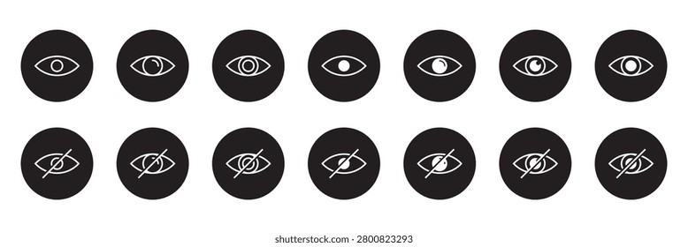 Eye icon set. View and unview icons. Visible invisible concept. See and unsee symbol. Show password and hidden password. Vector illustration. EPS 10