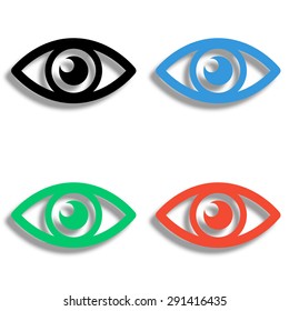 eye icon with shadow - colored vector set