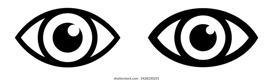 Eye icon. Show, hide, vision, visible, invisible, layer, password, pupil, ophthalmology, look, see, glare, display, biometrics, biometric data, identity verification, confirmation. Vector illustration