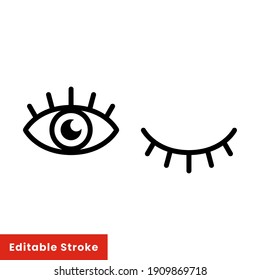 Eye icon. Simple line style for web and app. Human eye anatomy. Open and winking eyes on white background Business concepts eyesight pictogram vector illustration. Editable stroke EPS 10
