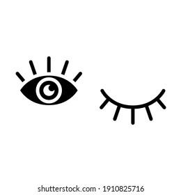 Eye icon. Simple solid style for web and app. Human eye anatomy. Open and winking eyes on white background Business concepts eyesight pictogram vector illustration. EPS 10