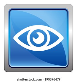 Eye icon - squared vector button isolated on blue