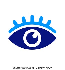 Eye icon with thick upper lashes, pupil, central white circle, simplistic design, geometric shapes, medical symbol, vision focus, circular form, stylized illustration, clear and minimalistic.