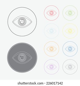 Eye icon in thin line style with color variations, vector EPS 10.