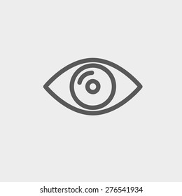 Eye icon thin line for web and mobile, modern minimalistic flat design. Vector dark grey icon on light grey background.