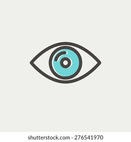 Eye icon thin line for web and mobile, modern minimalistic flat design. Vector icon with dark grey outline and offset colour on light grey background.