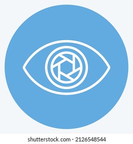 Eye Icon in trendy blue eyes style isolated on soft blue background