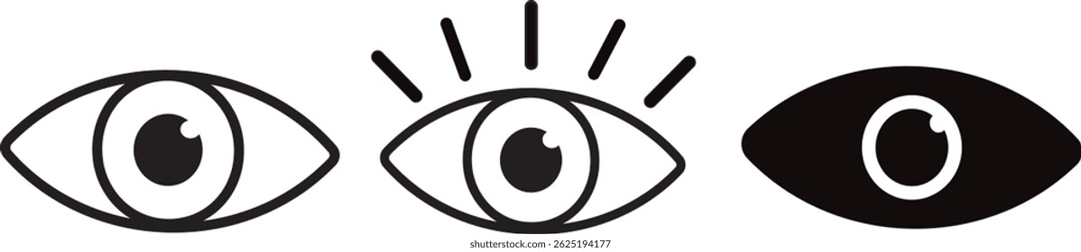 Conjunto de iconos de ojo. icono de visión arte de línea, signo de símbolo de vista, conjunto de Vectores de ojo. icono negro aislado en transparente,
