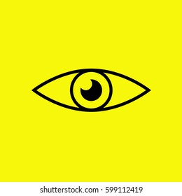 Eye icon - vector. Black icon on yellow background