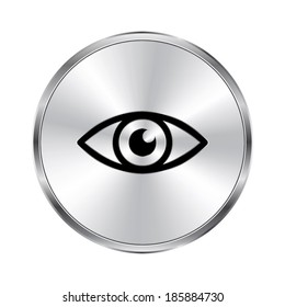  Eye icon - vector brushed metal button