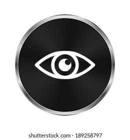  Eye icon - vector brushed metal button