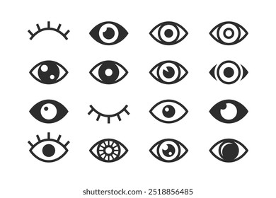 Icono de ojo. colección de Vector de ojos negros sólidos