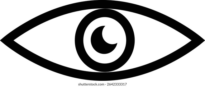 Ícone de olho com design vetorial simbolizando visão, visão, visão, relógio, foco e observação — ideal para aplicativos, UI-UX, vigilância, monitoramento e projetos de interface de segurança.