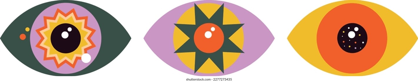 Augensymbol, Vektorgrafik. Augenflache Illustration. Virtuelle Realität. Konzept zukünftiger Innovationen. Menschen und Interaktion mit der virtuellen Realität