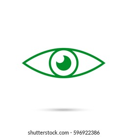Eye icon - vector. Green icon and gray shadow 