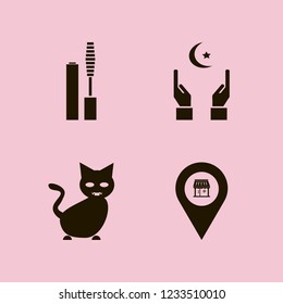 eye icon. eye vector icons set store location, black cat, mascara brush and hands islam sign