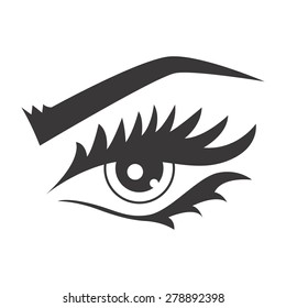 Eye icon. Vector illustration with eyebrow and long curled lashes. Can be used as logo design element. Isolated on white background. Eps 10.