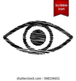 Eye Icon. Vector illustration with pen and school paper effect. Scribble icon for you design.