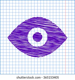 Eye icon - vector with pen and school paper effect 