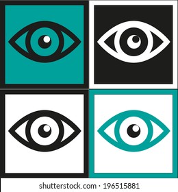 Eye icon vector set, vision and view symbols, modern flat design, black white and turquoise colors, minimal icons for UI, app, web, security, privacy, surveillance and visibility concepts