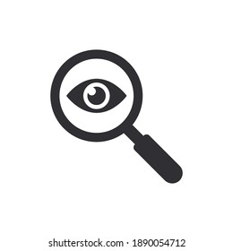 Eye icon. View icon. Sneak peek. Spying, spy, watch. Magnifying glass. Search icon. Finding solution. Safe search. Human eye. Logo template. Spy sign. Magnifier icon. Oculist, ophthalmologist. Observe