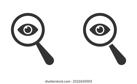 Eye icon. View icon. Sneak peek. Spying, spy, watch. Magnifying glass