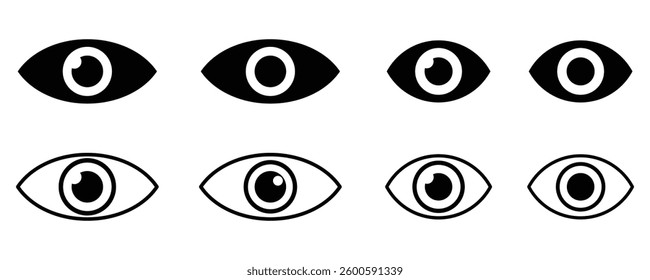 Eye icon vision sign symbol vector set illustration, see view hide symbol 