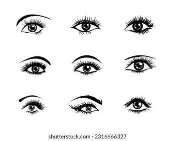 Eye Icon, Vision Symbol, Simple Ophthalmologist Sign, Woman Sight with Thick Eyelashes, Eyelash Extensions, Black White Eyes Design, Open Eye, Optical Pictogram Vector Illustration