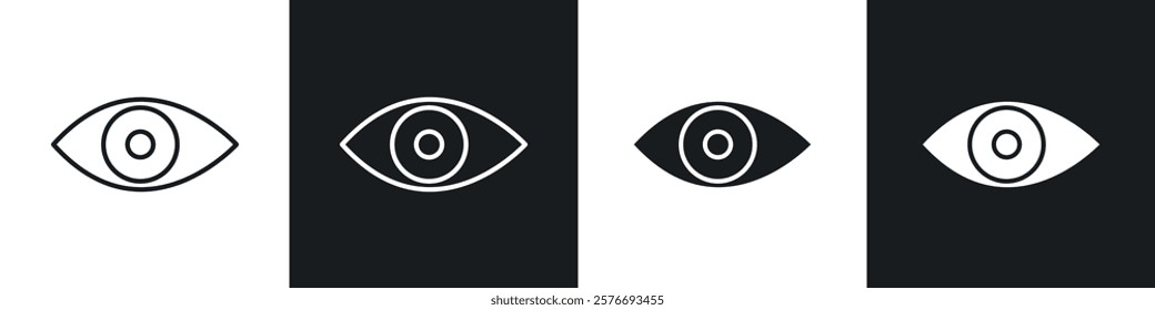 Eye icons collection in black and white solid and line style