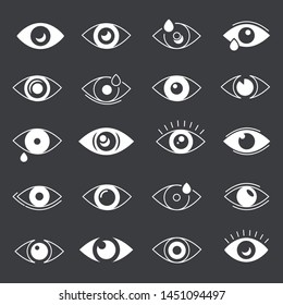 Eye icons. Human eyes and vision. Visible, sleep and medicine supervision observe, lens or cry, eyesight health. Vector isolated symbols set