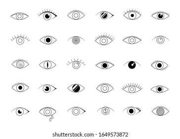Eye icons. human vision and view signs. visible, sleep and observe symbols