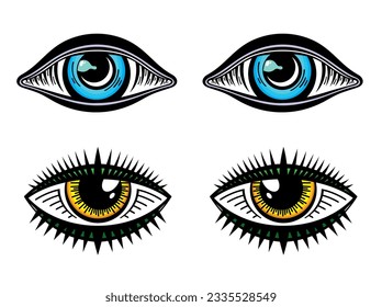 Eye icons. Outline eyelashes and eyes symbols. Ophtalmology signs. Sight, vision vector collection