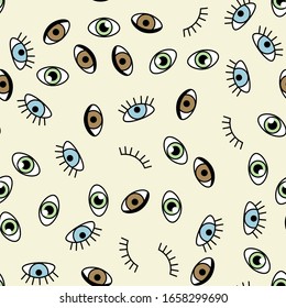 Eye icons pattern flat and outline style. Open and closed eyes images, sleeping eye shapes with eyelash, vector supervision and searching signs illustration  on a  background.Human see organ 