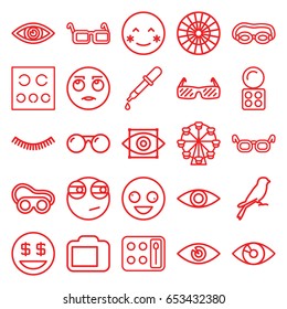 Eye icons set. set of 25 eye outline icons such as sparrow, pipette, eyelash, eyeshadow palette, welding glasses, eye, eye test, glasses, camera display, sunglasses