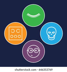 Eye icons set. set of 4 eye outline icons such as eyelash, eye test, skull