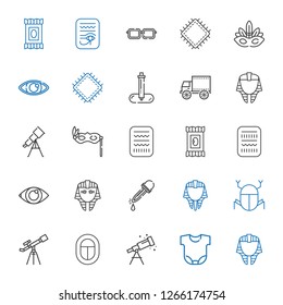 eye icons set. Collection of eye with egyptian, body, telescope, egypt, eyedropper, makeup remover wipes, eye mask, side view, pipette, patch. Editable and scalable eye icons.