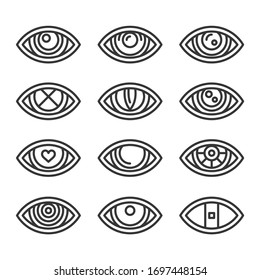 Eye Icons Set on White Background. Line Style Vector