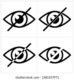Eye icons set. Prohibition forbidden symbols. Do not look. Stop watching vector sign on white background