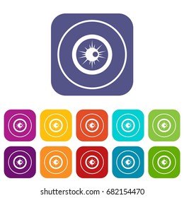 Eye icons set vector illustration in flat style in colors red, blue, green, and other