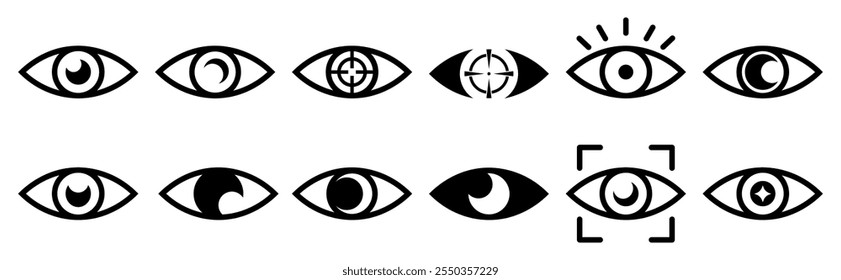 Conjunto de iconos de ojos, signo ocular simple, símbolo ocular, iconos de visión. Signo de incógnito. Vector