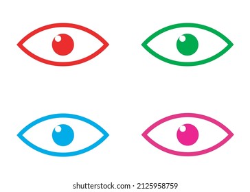 Eye icons vector illustration, red, green, blue, pink
