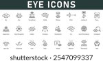 Eye Icons vector illustration with thin line editable stroke contains surveillance witness vision focus supervision visual perception hidden drop viewer view compare look visible open eye