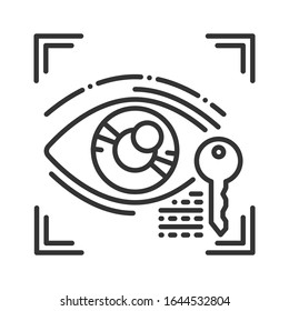 Eye identification color line icon. ID and verifying person. Scan provides security access concept. Biometric security element. Sign for web page, mobile app. Editable stroke.