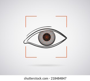 Eye identification icon with red laser light