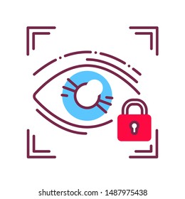 Eye identification private protection or locked line icon. Blocked user account, private, safe or secure data, access denied. Biometric security element. Sign for web page, mobile app, banner. 