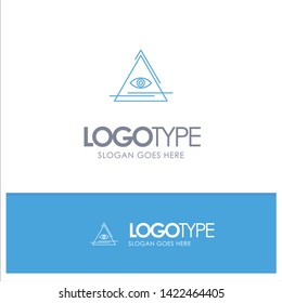 Eye, Illuminati, Pyramid, Triangle Blue outLine Logo with place for tagline