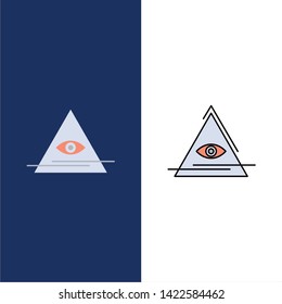 Eye, Illuminati, Pyramid, Triangle  Icons. Flat and Line Filled Icon Set Vector Blue Background