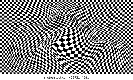 Eye illusion pattern background with black and white colored squares. Vector illustration